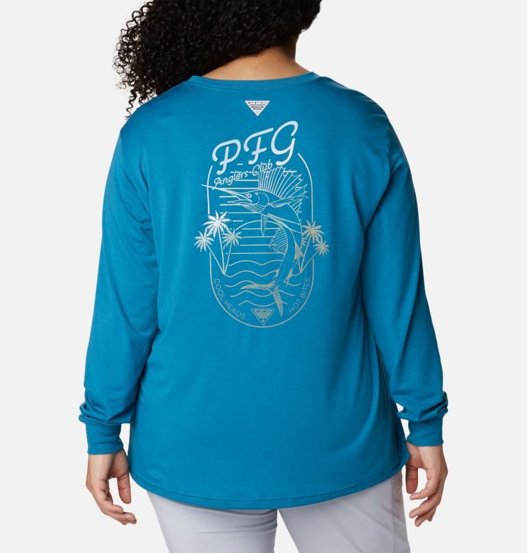 Women's Columbia PFG Slack Water Graphic Long Sleeve Sweatshirts Blue | Plus Size CA-YC34A